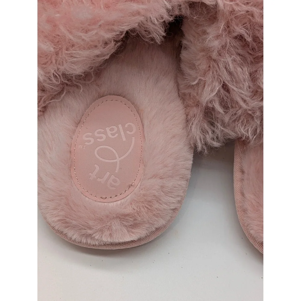 Art Class Cailey Pink Faux Fur Scuff Slippers Girls XL 6-7 NWT Cozy Plush